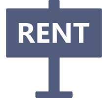 Icon of a sign with Rent written on it